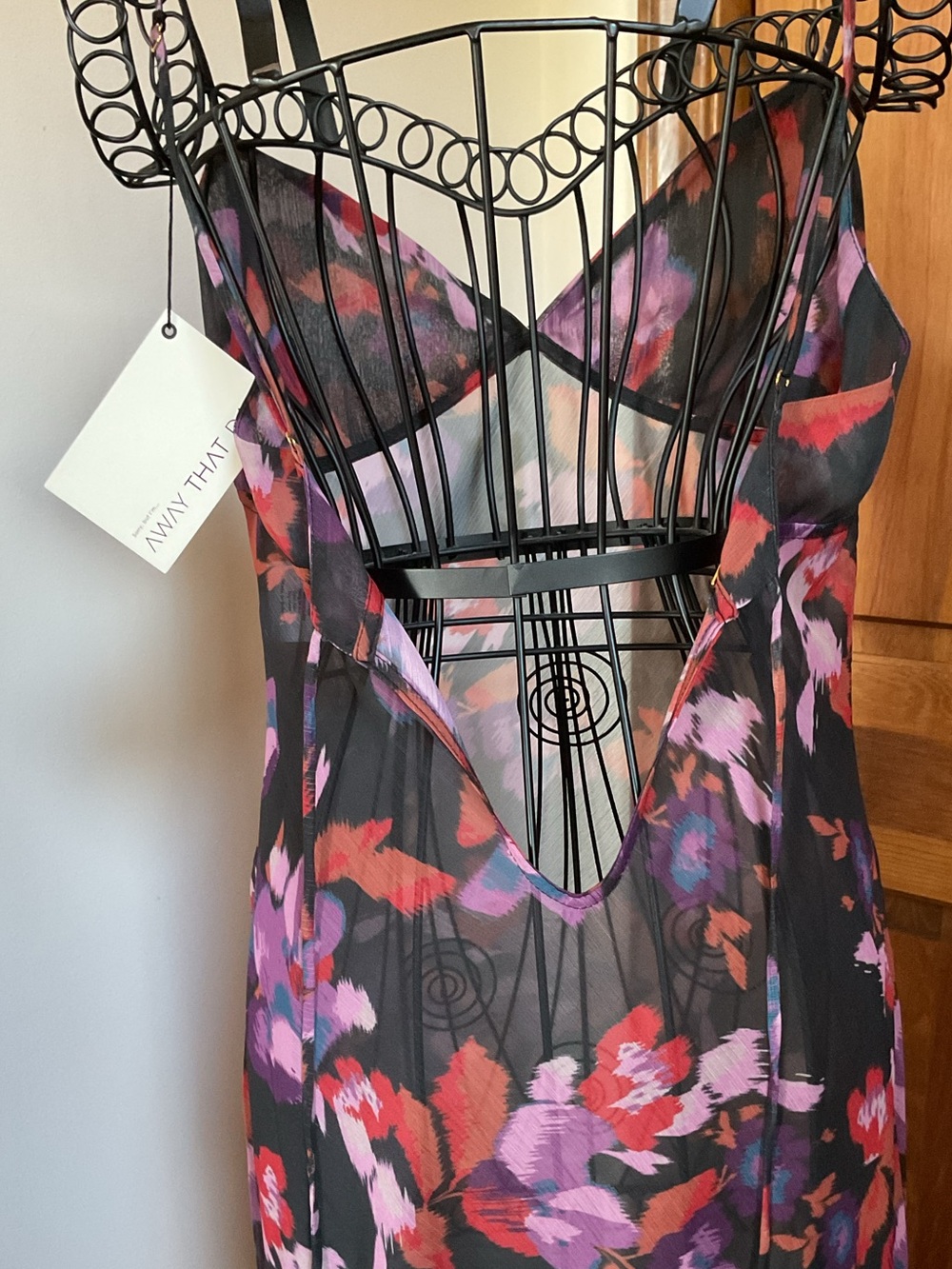 Away That Day Floral Sheer Maxi Dress in Black and Purple, NWTGS - Picture 5 of 8